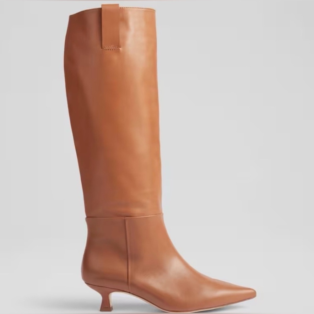 NWOB LK Bennett Eden Tan Leather Western Style Knee-High Boots. Size 40 (9/9.5)